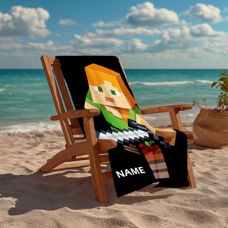 Custom Name Ultra-Soft Beach Towel with Minecraft Theme,Ideal for Pool - Camping, Diving - Perfect Travel Essential, Vibrant Beach Towel.