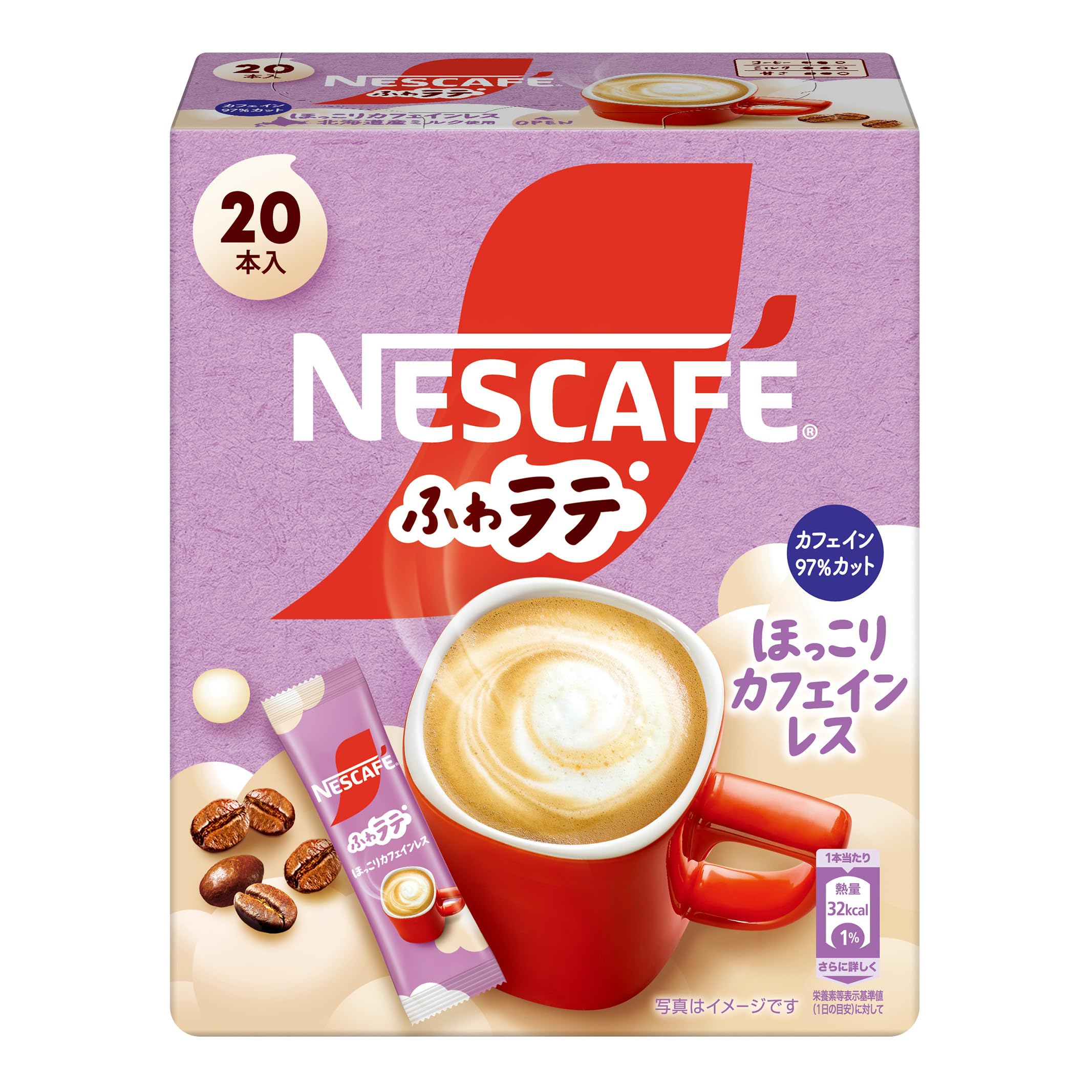 

Nescafe Fluffy Latte Hokkori Decaffeinated 20P Stick Cafe Individually Wrapped (6.6g/P), Box, Coffee, Latte,