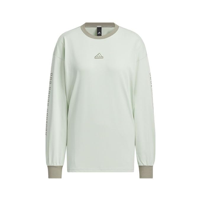 Adidas Long Sleeve Wording Loose Fit Single Jersey Tunic JSY07 White T-Shirt Women's (IM8708) J/XL