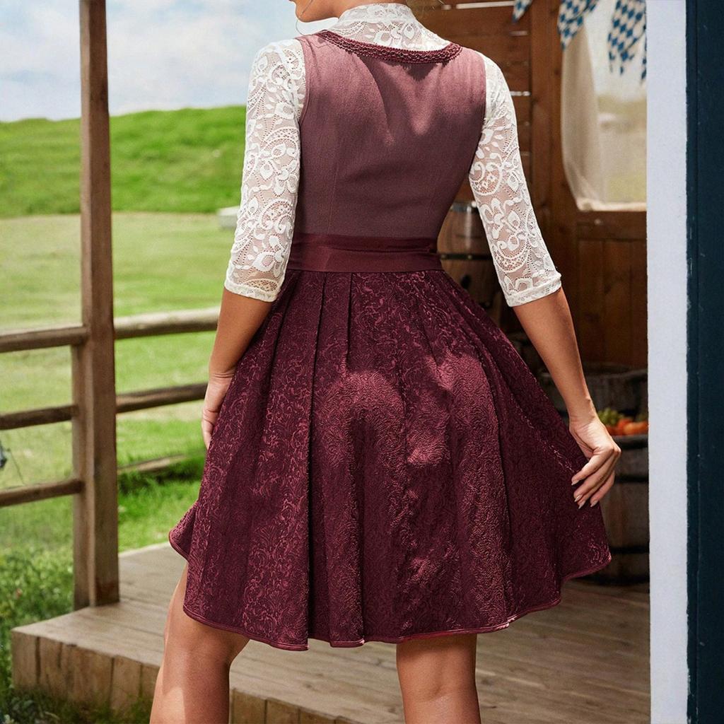 Kostým na pivní festival Bavorský dámský vystupovací kostým Jednobarevné šaty se čtvercovým výstřihem