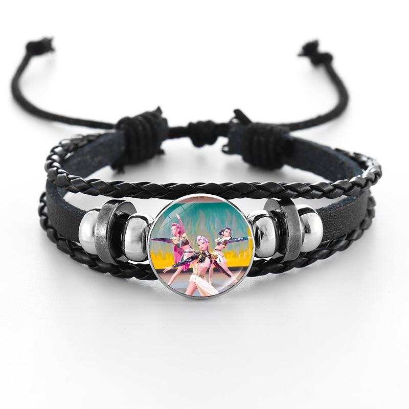 Cross-border Fashion Demon Hunter Bracelet: Time Gem Bangle for Men and Women, Couple's Leather Woven Black Hand Rope