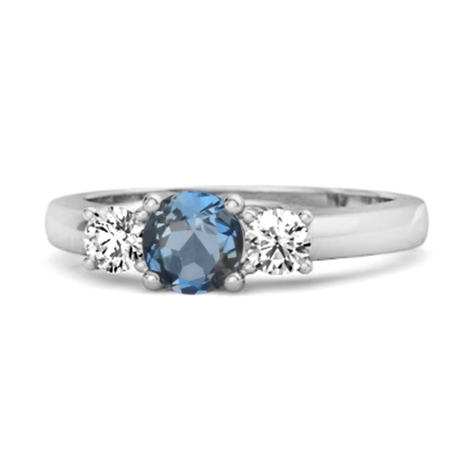 London Blue Topaz Round Three Stone Ring - 925 Sterling Silver 7 белый