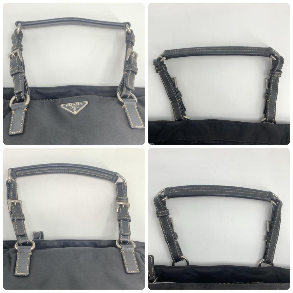 PRADA Tessuto Nylon Hand Tote Bag Shoulder Bag Triangle Logo Plate Silver Hardware Saffiano Leather Black A4 Size