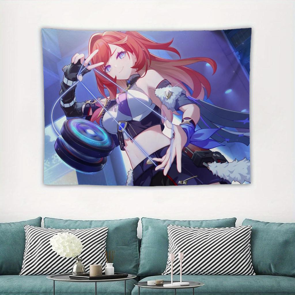 Anime Game Honkai Impact 3 Printed Tapestry Tarot Card Hippie Wall Hanging Warm Room Banner Dormitory Bedroom Decoration