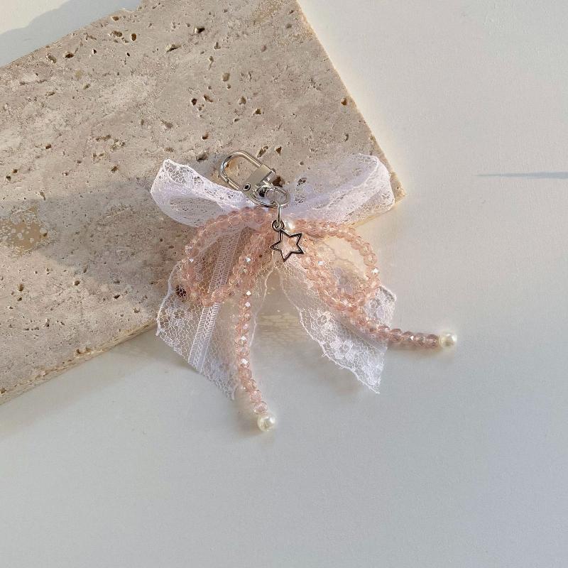 Y2K Aesthetic  Lace Bow Keychain Ins Sweet Bow Keyring Bag Pendant Delicate Backpack Hanging Decoration Gifts