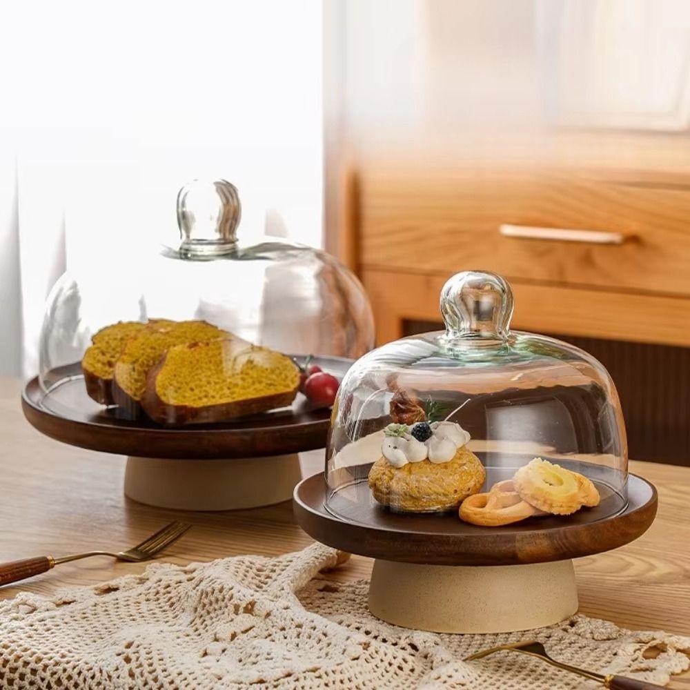 Round Wood Cake Stand Vintage Tabletop Fruit Candy Tray High Feet Fruit Plate  Party Display