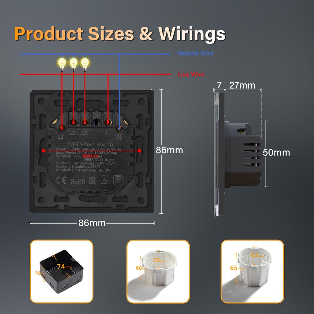 BSEED 1/2/3Gang Wifi Smart Wall Switches 2Way Tuya Smart Life Alexa Control For Stairs Corridor Mechanical Click Buttons 2Pack