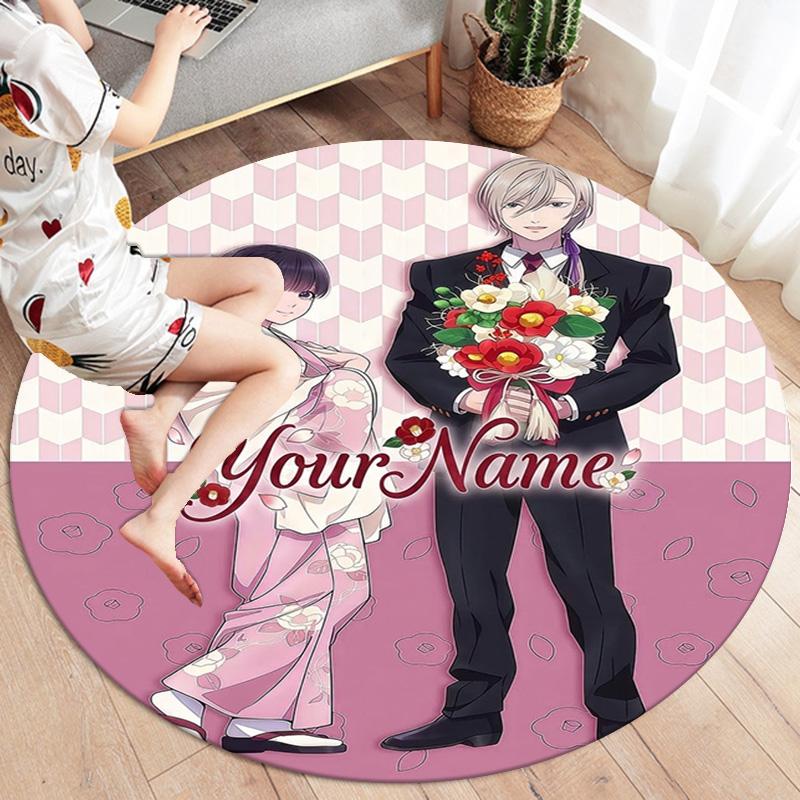 Cherry Blossom Journey Custom Name Round Area Rug Carpet Rug For Living Room Bedroom Sofa Playroom Decor Nonslip Floor Mat