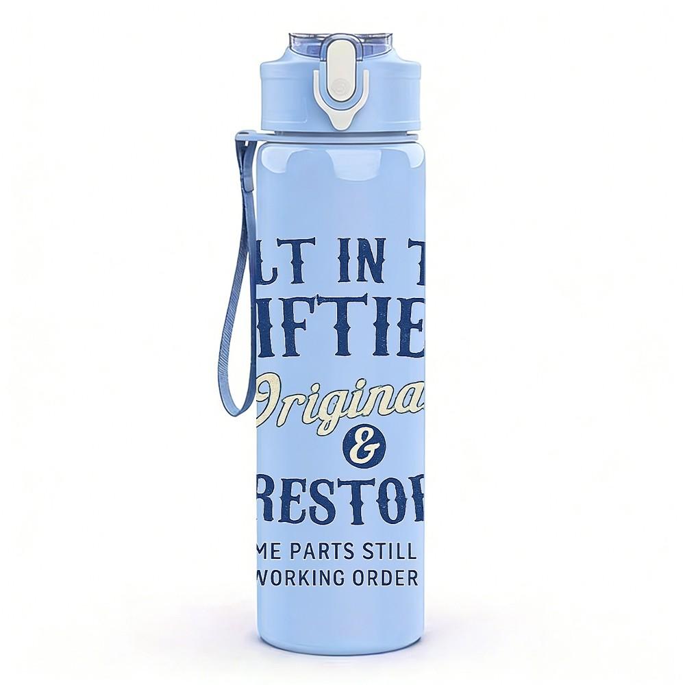 1PC Built In The Fifties Retro Badge Print 750ml Color Plastic Sports Water Bottle Leakproof Flip Straw Lid Suitable for Sports Office Home Use