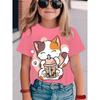 New Summer Girls Clothes Cartoon Cute Cat Graphic T Shirt Short Sleeve Tops for Girls 4 To 6 Years Casual Children's Clothing