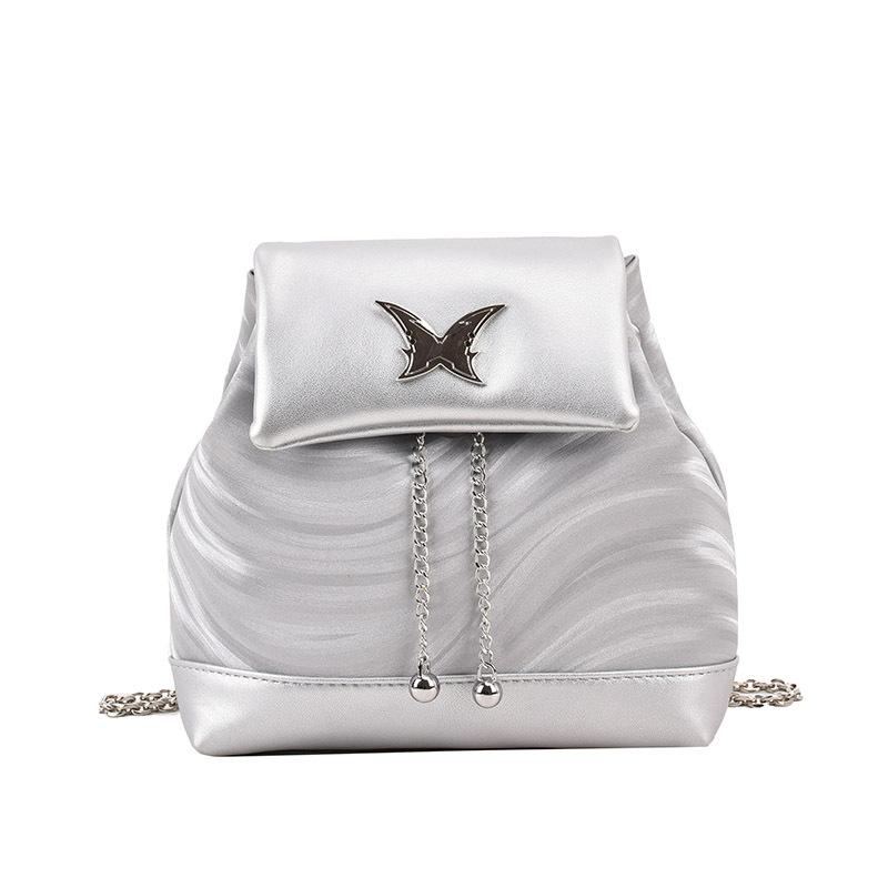 Mini small backpack women's backpack 2025 new fashion silver schoolbag girls college students niche chain bag