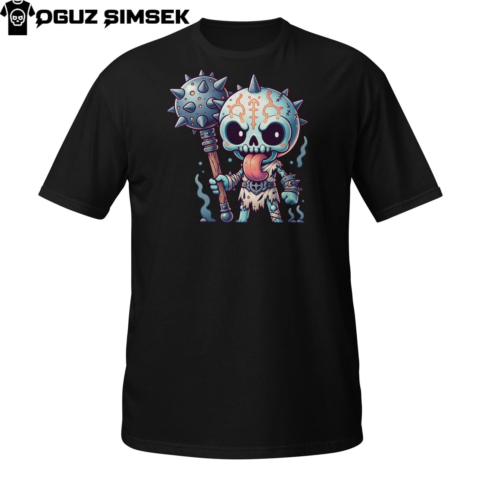 Tribal Skull Warrior T-Shirt Mens Womens Tees Top | Crazy Skeleton with Spiked Club | Cartoon Bone L