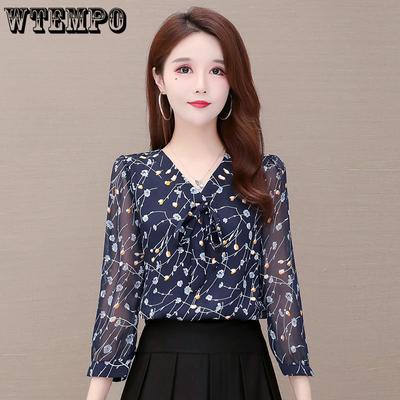 Plus Size Chiffon Shirt Women's Fragmented Blouse V-neck Slim Fit Casual Shirt Temperament Spring Top