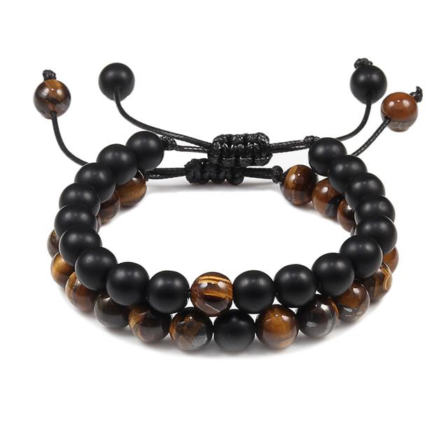 Bracelet de perles d'oeil de tigre de charme de couronne de pierre de lave noire pour hommes femmes Bracelets tressés bijoux réglables faits à la main Pulseira