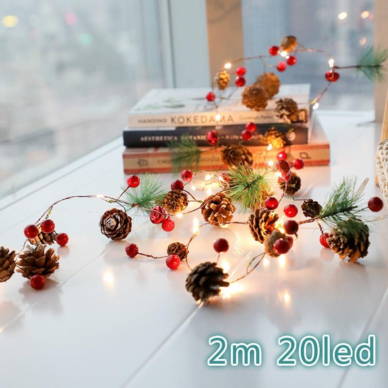 2m 20led Christmas Lights LED Light String Pine Needle Pinecone Copper Wire Light Christmas Bell Dec