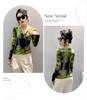 European 2025 Autumn/Winter V-Neck Ruched Mesh Print Slimming Long Sleeve Shirt