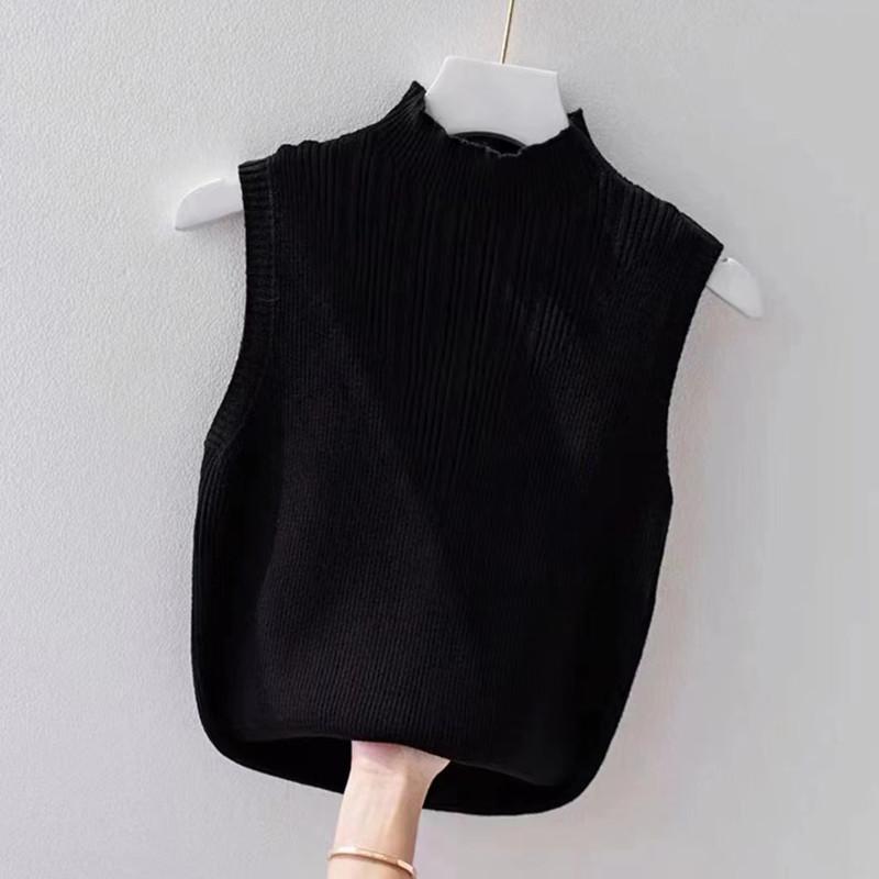 Temperament Semi-high-neck Spring and Autumn Halter Vest Women Wear A Suit with A Knitted Bottom Shirt Sleeveless Top