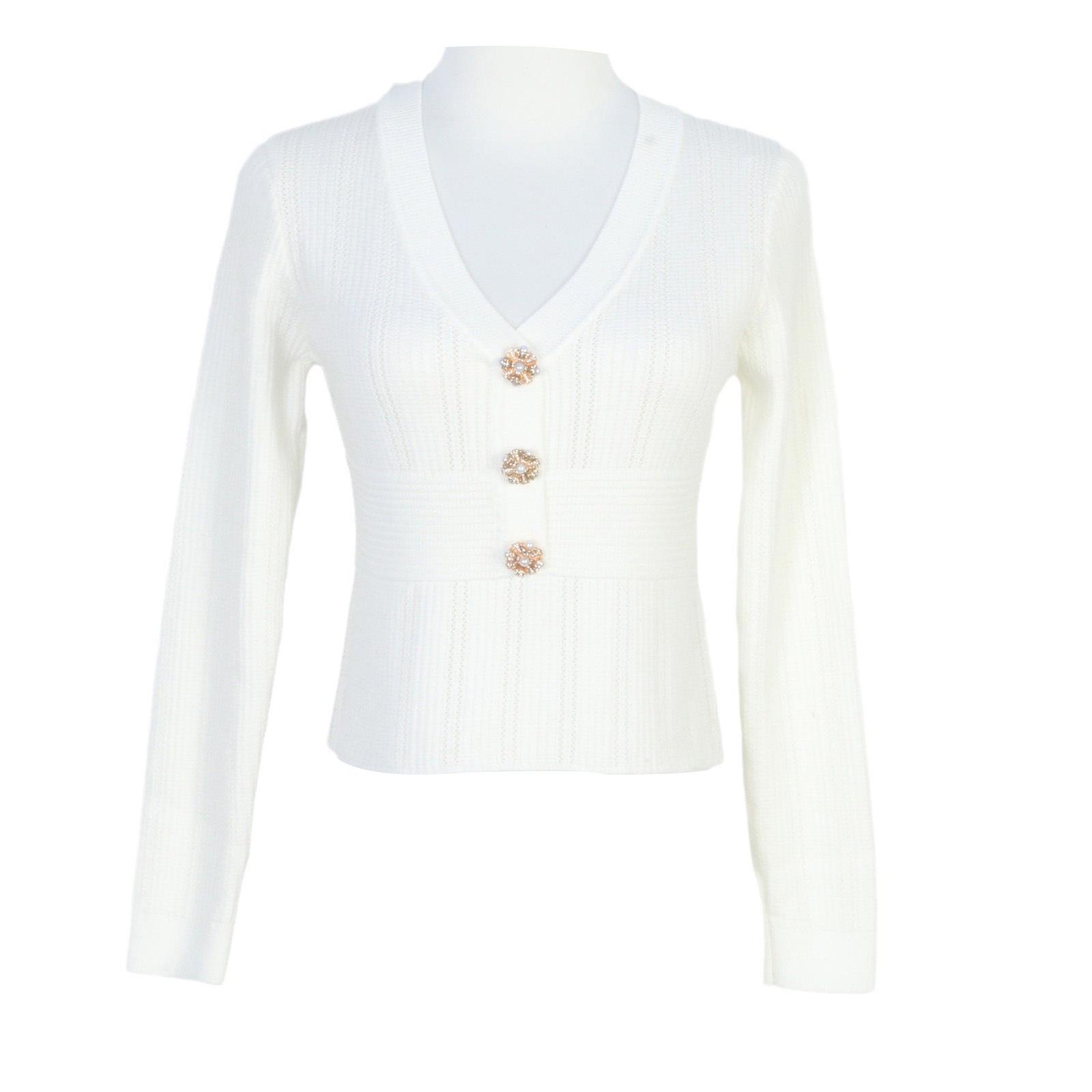 

2024 Autumn French-Inspired V-neck Knitted Sweater - Versatile Short Women s Top L