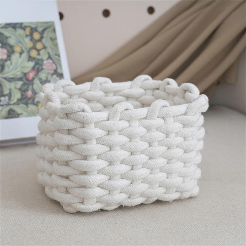Natural Cotton Cord Container Handmade Storage Basket Ideal For Desk Bedroom And Living Room Storage Needs