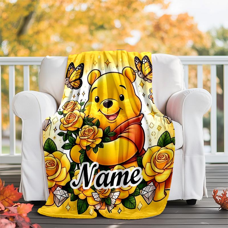 Customizable Winnie Throw Blanket – Personalized Name, All-Season Cozy Snug Blanket, Machine Washable, Personalized Blanket