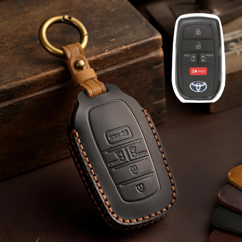 For TOYOTA Sienna RAV4 VENZA Mirai Hybrid Vehicles Alphard PREVIA Voxy Keyless Go Remote Leather Car Key Cover Case Keychain Set