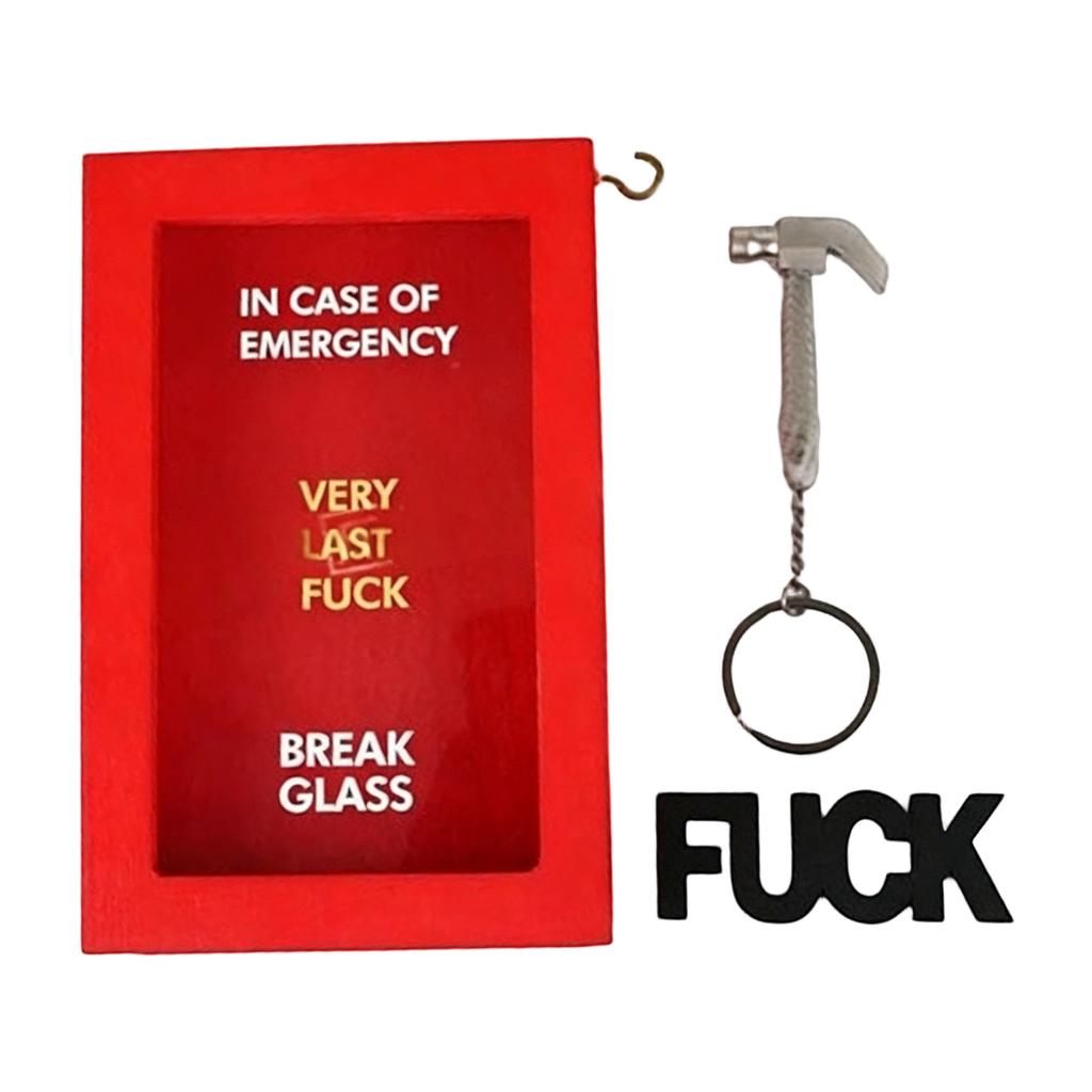 Emergency Glass Break Box with Mini Hammer Wooden Case Novelty Gag Gift for Desk or Wall Display Prank Item