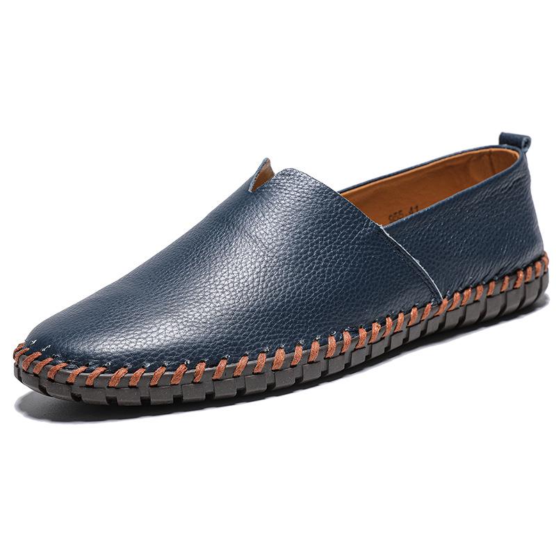 Men's Trendy European & American Slip-On Leather Casual Driving Shoes - Breathable Low-Top, Large Sizes Available