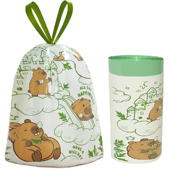 4 Gallon Trash Bags, Small Garbage Bags with Drawstring and Printed Lily Design, Tear-Free, Leakproof & Durable Small Trash Bags for Bathroom,