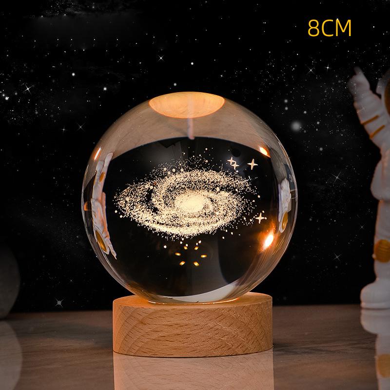 8cm 3D Crystal ball Crystal Planet Night Light Laser Engraved Solar System Globe Astronomy Birthday Gift Home Desktop Decoration