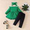 Toddler Girl St. Patrick's Day Green Dress Set with Printed Trousers & Shamrock Headband