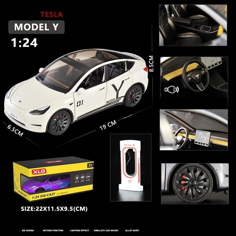 1: 24 Tesla Model Y Leichtmetall-Neuenergie-Fahrzeugmodell-Ornamente mit audiovisuellen Geschenken