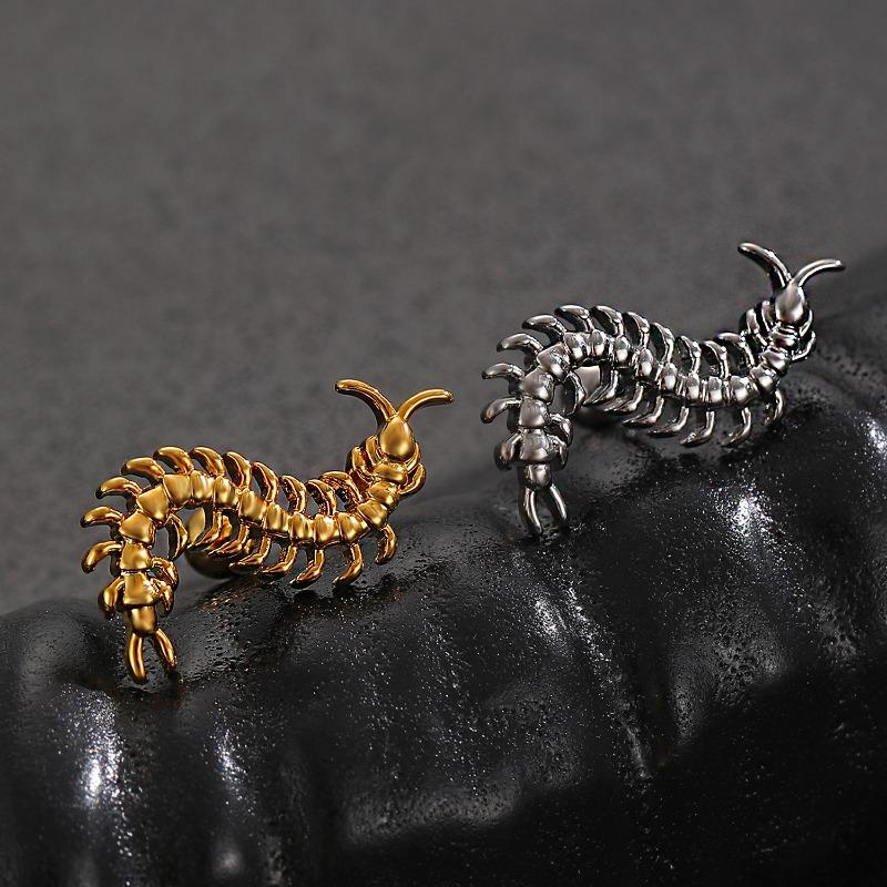 A Personalized Stainless Steel Centipede Earring, Trendy Men's and Women's Hip-hop Rock Avant-garde Jewelry Ear Studs