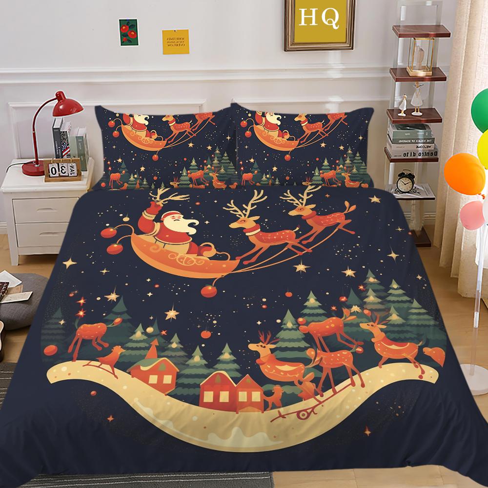 3D Christmas Quilt Set Christmas Gift Bedding 2/3 Pieces AU180 * 210 Christmas Atmosphere Decoration Soft and Easy To Clean Bedroom Decoration