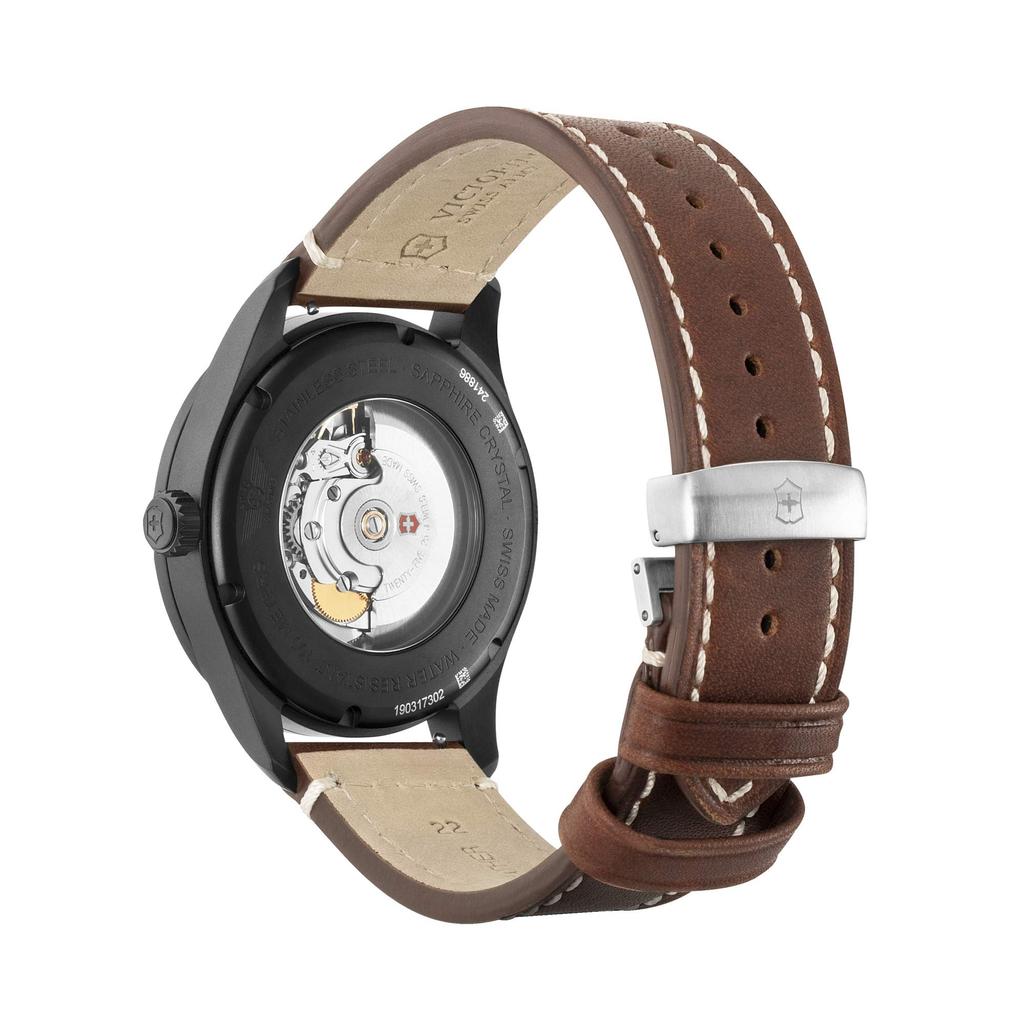 AIRBOSS Black Stainless Steel Case Black Brown Leather Gift 241886 [Victorinox] Watch, PVD-coated (316L), Dial, Strap, [