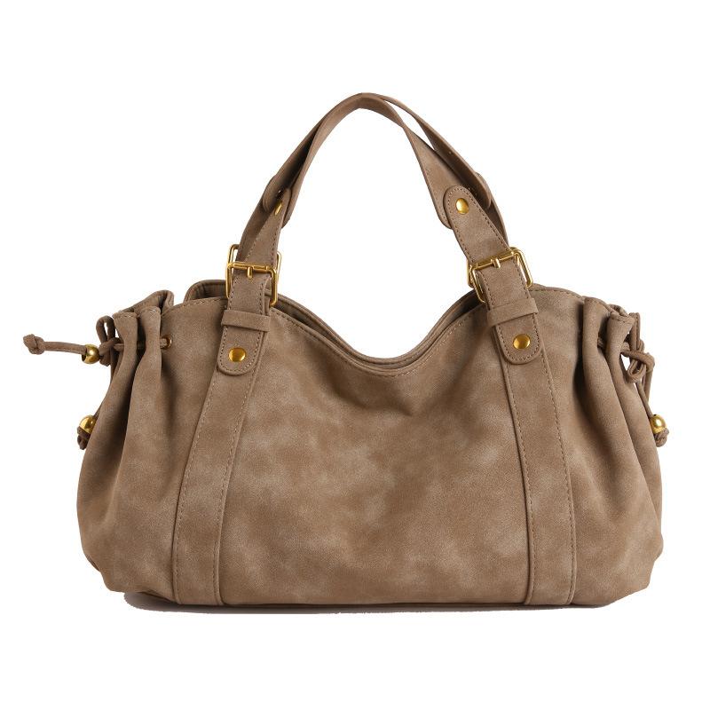 Tote Bag, Fashionable Retro Frosted Bag, New Relaxed Pleated Soft Leather Women s Bag, Simple Commuting Handbag хаки