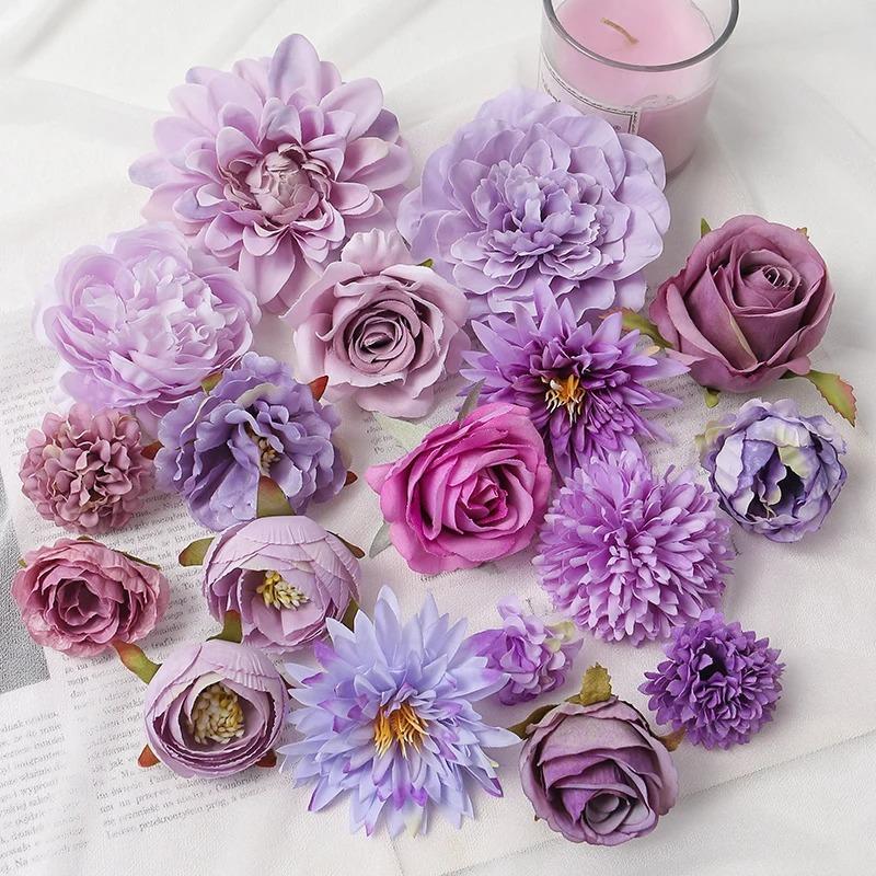 Purple Artificial Flowers Heads Silk Fake Flowers For Home Decor Party Wedding Decoration DIY Valentine's Day Gifts Accessories