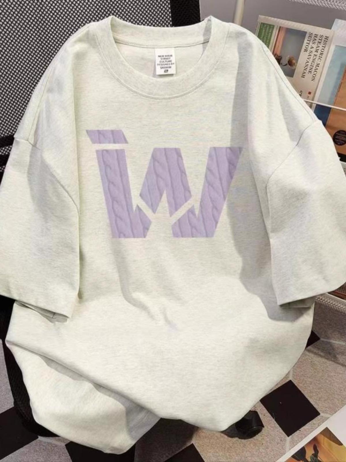 

Women s 2025 Summer Retro Hip Hop Cotton T-shirt, Heavyweight Loose Short Sleeve, Round Neck XL