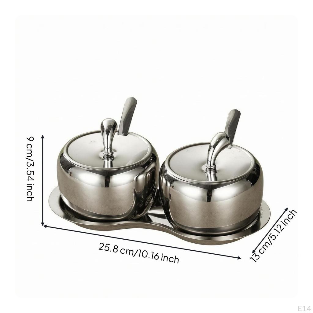 Stainless Steel Seasoning Container Set with Tray DustResistant ThreeCompartment Condiment Holder