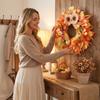 Autumn Harvest Wreath with White Pumpkins Sunflowers Maple Leaves Fall Door Decoration for Thanksgiving Seasonal Home Decor Indoor Outdoor Use