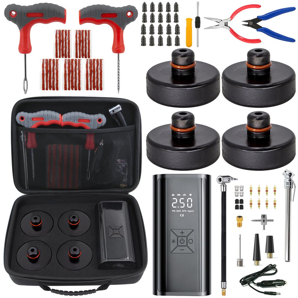 Adaptador de Gato para Elevar para Tesla Model 3 Y S X Kit de Herramientas de Reparación de Neumáticos para Pinchazos de Emergencia con Bomba Infladora de Aire