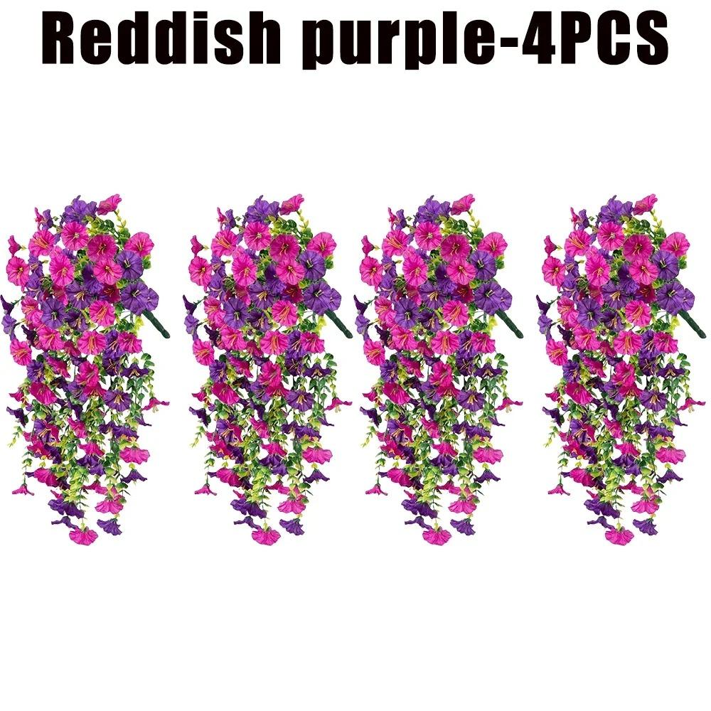 Artificial Hanging Flowers Plants Faux Silk Purple Morning Glory Long Vines UV Resistant Realistic for Garden Balcony Decor