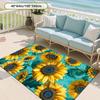 Sunflower Floral Printed Area Rug, Teal Background Decor Floor Mat, Soft Washable Rug for Living Room, Bedroom, Patio