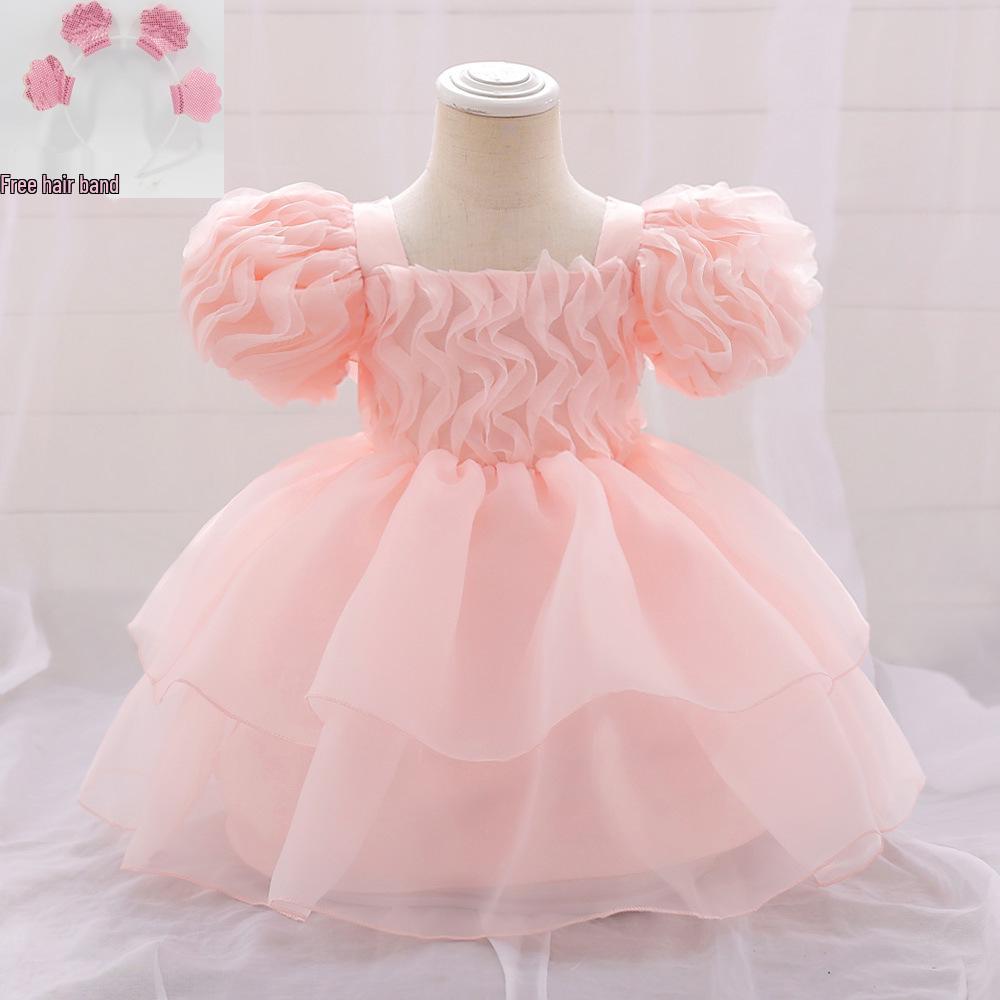 

Европейское и американское платье принцессы для малышки с рукавами-буфами, вечернее платье с пышной юбкой для 1-летней девочки 80cm/18-24 Months