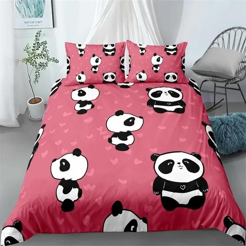 Cute Panda Animal Giant Panda Comfortable Duvet Quilt Cover Pillowcase Bedding Set Children Bedroom Decoration Home Textile