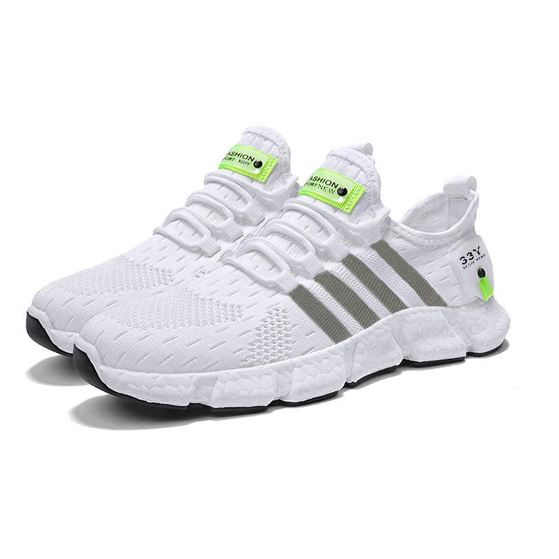

Men s shoes new fashion Korean version trend mesh jogging sports shoes platform-soled fly-woven comfortable casual shoes 39 белый