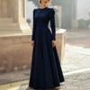 Damen Farb-Langarm-Rundhals-Kleid mit Reißverschluss am Rücken für den Herbst Elegant