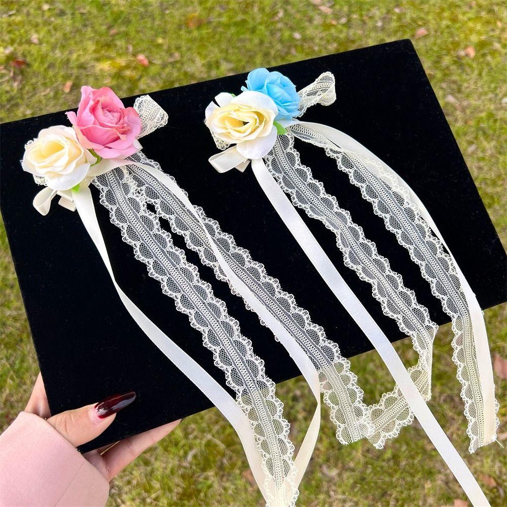 

Lace Bowknot Flower Ribbon Bow Hair Clip Tassel Girls Hair Clip Mesh Rose Flower Hairpins Seaside