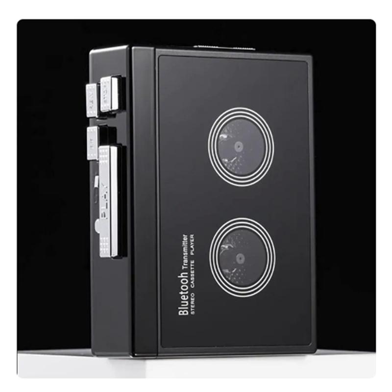 1 vnt. Juodas retro stereo kasetinis grotuvas Juodas Walkman kasetinis magnetofonas Muzika Audio Automatinis atsukimas su Bluetooth
