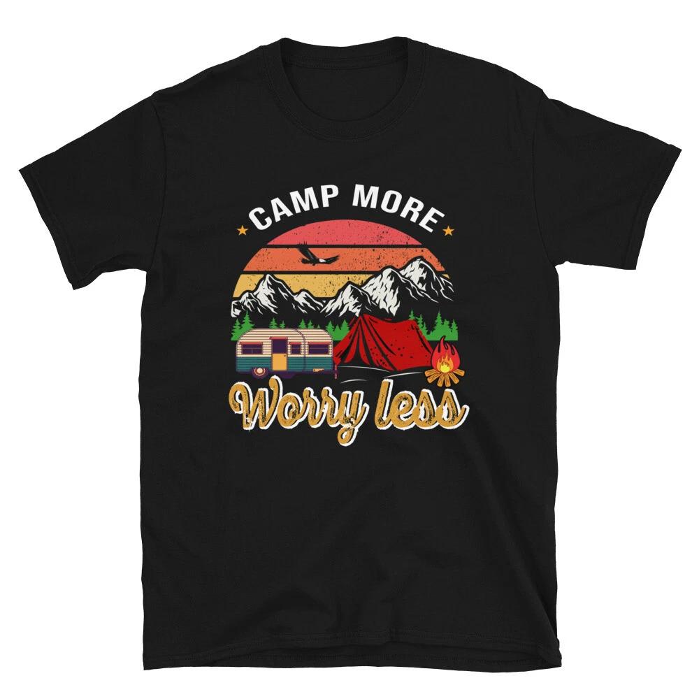 Camp More Worry Less Vintage Design Camping Novelty T-Shirt L