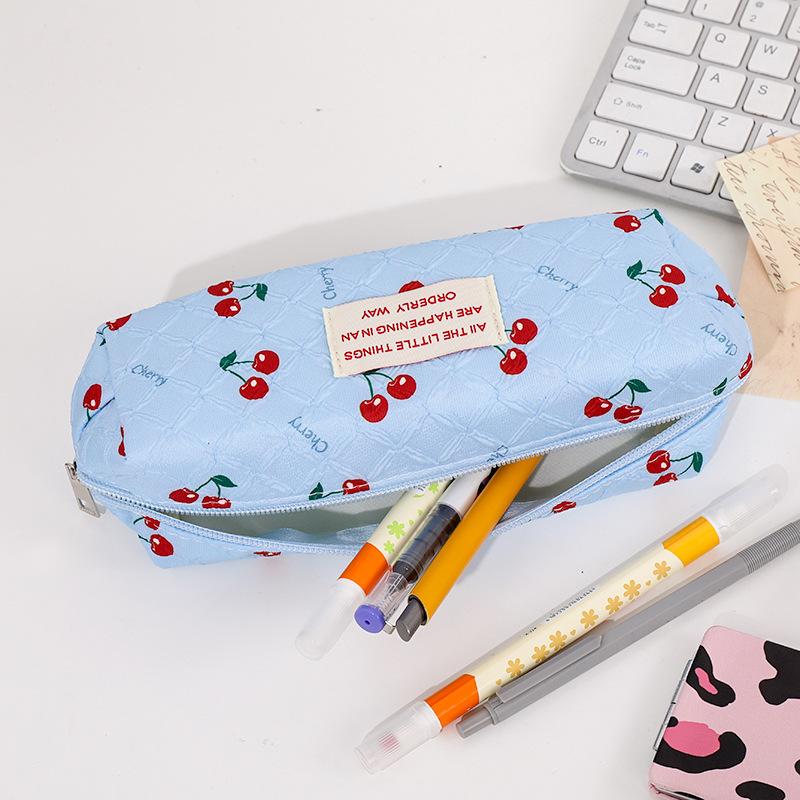 Red Cherry Cute Portable Student Pencil Case Stationery Bag High-value Large-capacity Zipper Storage Bag